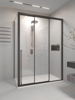 Душевой угол раздвижной 1400х800x2000 цвет профиля Чёрный матовый стекло прозрачное PR3/R-SP-14080-01-B-C4 Premium Veconi