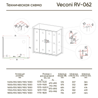 Душевой угол раздвижной прямоугольный RV062-17080PR-01-19C3 1700x800x1900 профиль Хром стекло Прозрачное Veconi