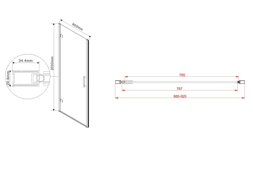 Душевая дверь Flex VDP-1F900CL 900x2000 цвет хром стекло прозрачное Vincea