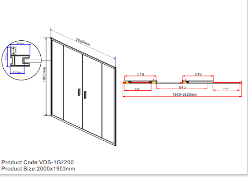 Душевая дверь Garda VDS-1G2200CL 2000х1900 цвет хром стекло шиншилла Vincea