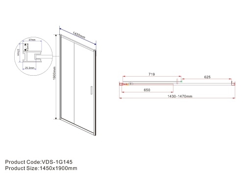 Душевая дверь Garda VDS-1G145CH 1450х1900 цвет хром стекло шиншилла Vincea