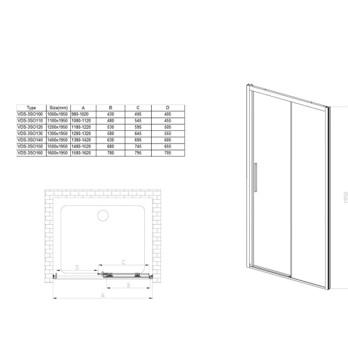 Душевая дверь Soft VDS-3SO140CL, 1400, хром, стекло прозрачное, , шт Vincea