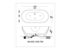 Акриловая ванна ART&MAX AM-605-1700-790 отдельностоящая со сливом-переливом (донный клапан клик-клак, сифон, гидрозатвор в комплекте) ART&MAX