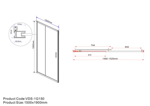 Душевая дверь Garda VDS-1G150CL, 1500, хром, стекло прозрачное, , шт Vincea