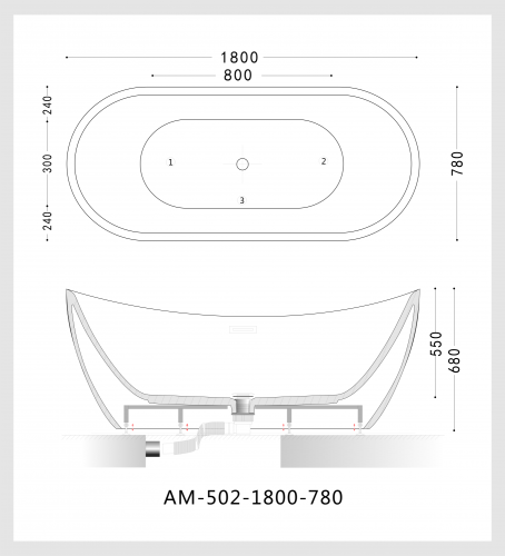 Акриловая ванна ART&MAX AM-502-1800-780 отдельностоящая со сливом-переливом (донный клапан клик-клак, сифон, гидрозатвор в комплекте) ART&MAX