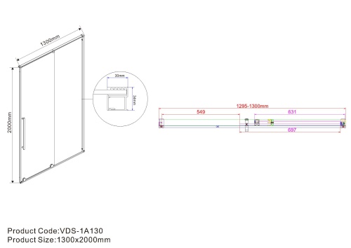 Душевая дверь Arno VPS-1A130CL, 1300, хром, стекло прозрачное, , шт Vincea